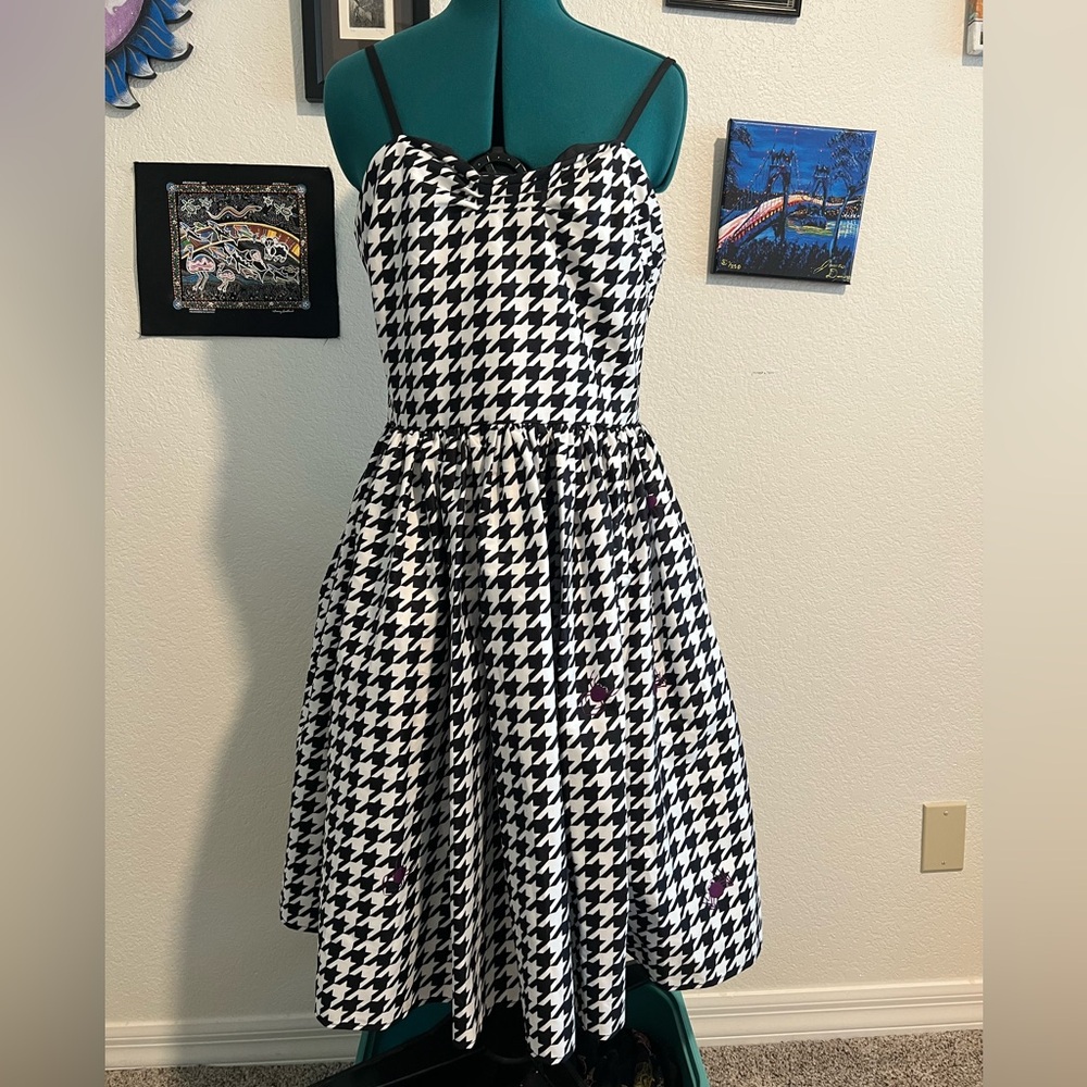 NWT Unique Vintage Black and White Houndstooth Spider Dress - Picture 2 of 11
